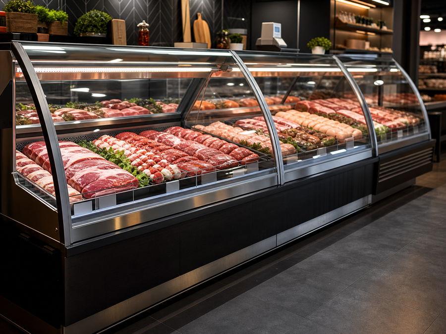 Expositor refrigerado comercial com balcão de vidro